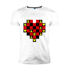 Мужская футболка премиум с принтом Шахматное сердце в Екатеринбурге, 92% хлопок, 8% лайкра | приталенный силуэт, круглый вырез ворота, длина до линии бедра, короткий рукав | chess | i love chess | сердце | шахматы | я люблю шахматы