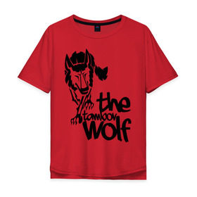 Мужская футболка хлопок Oversize с принтом тамбовский волк в Екатеринбурге, 100% хлопок | свободный крой, круглый ворот, “спинка” длиннее передней части | Тематика изображения на принте: wolf | волк | животные