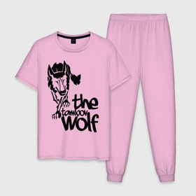 Мужская пижама хлопок с принтом тамбовский волк в Екатеринбурге, 100% хлопок | брюки и футболка прямого кроя, без карманов, на брюках мягкая резинка на поясе и по низу штанин
 | Тематика изображения на принте: wolf | волк | животные