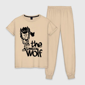 Женская пижама хлопок с принтом тамбовский волк в Екатеринбурге, 100% хлопок | брюки и футболка прямого кроя, без карманов, на брюках мягкая резинка на поясе и по низу штанин | wolf | волк | животные