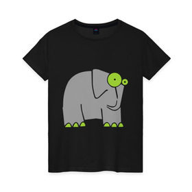 Женская футболка хлопок с принтом Веселый слоник в Екатеринбурге, 100% хлопок | прямой крой, круглый вырез горловины, длина до линии бедер, слегка спущенное плечо | слон