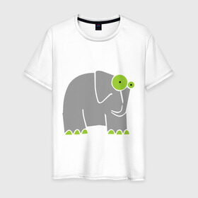 Мужская футболка хлопок с принтом Веселый слоник в Екатеринбурге, 100% хлопок | прямой крой, круглый вырез горловины, длина до линии бедер, слегка спущенное плечо. | Тематика изображения на принте: слон