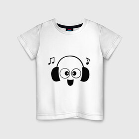 Детская футболка хлопок с принтом Смайл в наушниках в Екатеринбурге, 100% хлопок | круглый вырез горловины, полуприлегающий силуэт, длина до линии бедер | Тематика изображения на принте: музыка | наушники | смайл | смайлик | смайлик в наушниках | смайлы