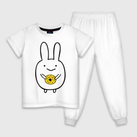 Детская пижама хлопок с принтом Зайчик с пончиком в Екатеринбурге, 100% хлопок |  брюки и футболка прямого кроя, без карманов, на брюках мягкая резинка на поясе и по низу штанин
 | животные | зайчик | заяц | пончик
