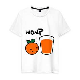 Мужская футболка хлопок с принтом Грустный апельсин в Екатеринбурге, 100% хлопок | прямой крой, круглый вырез горловины, длина до линии бедер, слегка спущенное плечо. | Тематика изображения на принте: orange | апельсин | напиток | сок | стакан | фрукты