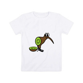 Детская футболка хлопок с принтом Птичка Киви в Екатеринбурге, 100% хлопок | круглый вырез горловины, полуприлегающий силуэт, длина до линии бедер | еда | животные | звери | птица | фрукты