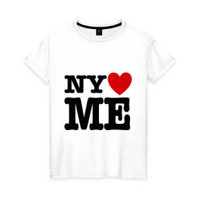 Женская футболка хлопок с принтом Ny love me нью йорк любит меня в Екатеринбурге, 100% хлопок | прямой крой, круглый вырез горловины, длина до линии бедер, слегка спущенное плечо | i love | ny love me | нью йорк любит меня | я люблю