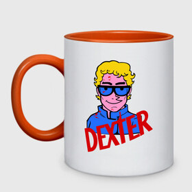 Кружка двухцветная с принтом Мультяшный Dexter в Екатеринбурге, керамика | объем — 330 мл, диаметр — 80 мм. Цветная ручка и кайма сверху, в некоторых цветах — вся внутренняя часть | dexter | декстер | сериалы | тв сериалы