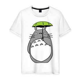 Мужская футболка хлопок с принтом totoro с зонтом в Екатеринбурге, 100% хлопок | прямой крой, круглый вырез горловины, длина до линии бедер, слегка спущенное плечо. | anime | totoro | аниме | кот totoro | тоторо