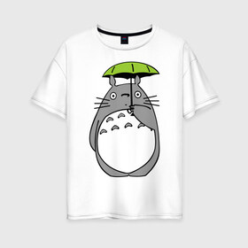 Женская футболка хлопок Oversize с принтом totoro с зонтом в Екатеринбурге, 100% хлопок | свободный крой, круглый ворот, спущенный рукав, длина до линии бедер
 | anime | totoro | аниме | кот totoro | тоторо