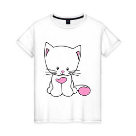 Женская футболка хлопок с принтом милый котенок в Екатеринбурге, 100% хлопок | прямой крой, круглый вырез горловины, длина до линии бедер, слегка спущенное плечо | kitty | животное | зверь | киса | котик | котяра | кошка | любимец | питомец