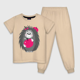 Детская пижама хлопок с принтом Ёжик держит яблоко в Екатеринбурге, 100% хлопок |  брюки и футболка прямого кроя, без карманов, на брюках мягкая резинка на поясе и по низу штанин
 | ежик | животные | милые создания