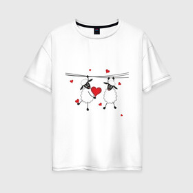 Женская футболка хлопок Oversize с принтом Red heart with sheep в Екатеринбурге, 100% хлопок | свободный крой, круглый ворот, спущенный рукав, длина до линии бедер
 | Тематика изображения на принте: девушкам | женские | любовь | овечки | сердечки | сердца