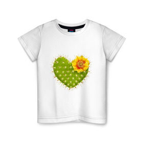 Детская футболка хлопок с принтом Колючее сердце расцвело в Екатеринбурге, 100% хлопок | круглый вырез горловины, полуприлегающий силуэт, длина до линии бедер | кактус | колючее сердце расцвело | сердце | цветок