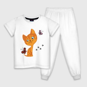 Детская пижама хлопок с принтом Котенок с бабочками в Екатеринбурге, 100% хлопок |  брюки и футболка прямого кроя, без карманов, на брюках мягкая резинка на поясе и по низу штанин
 | Тематика изображения на принте: для девушек | котенок | котенок с бабочкой | кошки