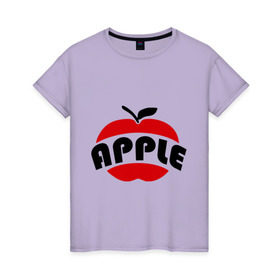 Женская футболка хлопок с принтом Яблоко apple в Екатеринбурге, 100% хлопок | прямой крой, круглый вырез горловины, длина до линии бедер, слегка спущенное плечо | apple | яблоко