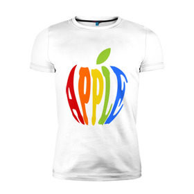 Мужская футболка премиум с принтом Apple яблоко в Екатеринбурге, 92% хлопок, 8% лайкра | приталенный силуэт, круглый вырез ворота, длина до линии бедра, короткий рукав | apple | яблоко