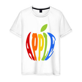 Мужская футболка хлопок с принтом Apple яблоко в Екатеринбурге, 100% хлопок | прямой крой, круглый вырез горловины, длина до линии бедер, слегка спущенное плечо. | apple | яблоко