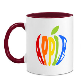 Кружка двухцветная с принтом Apple яблоко в Екатеринбурге, керамика | объем — 330 мл, диаметр — 80 мм. Цветная ручка и кайма сверху, в некоторых цветах — вся внутренняя часть | apple | яблоко