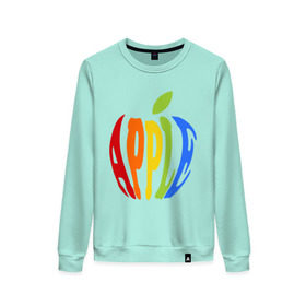 Женский свитшот хлопок с принтом Apple яблоко в Екатеринбурге, 100% хлопок | прямой крой, круглый вырез, на манжетах и по низу широкая трикотажная резинка  | apple | яблоко