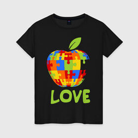 Женская футболка хлопок с принтом Apple пазл в Екатеринбурге, 100% хлопок | прямой крой, круглый вырез горловины, длина до линии бедер, слегка спущенное плечо | apple | love apple | люблю эппл | паззлы | яблоко