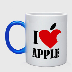Кружка хамелеон с принтом i love apple с листиком в Екатеринбурге, керамика | меняет цвет при нагревании, емкость 330 мл | apple | джобс | телефон | яблоко