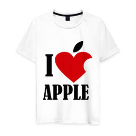 Мужская футболка хлопок с принтом i love apple с листиком в Екатеринбурге, 100% хлопок | прямой крой, круглый вырез горловины, длина до линии бедер, слегка спущенное плечо. | apple | джобс | телефон | яблоко