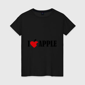Женская футболка хлопок с принтом love apple с листиком в Екатеринбурге, 100% хлопок | прямой крой, круглый вырез горловины, длина до линии бедер, слегка спущенное плечо | джобс | комуникатор | телефон | яблоко