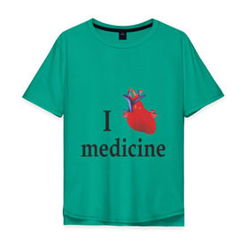 Мужская футболка хлопок Oversize с принтом Я люблю медицину v 1 в Екатеринбурге, 100% хлопок | свободный крой, круглый ворот, “спинка” длиннее передней части | Тематика изображения на принте: i love medicine | пульс | ритм сердца | сердце | я люблю | я люблю медицину