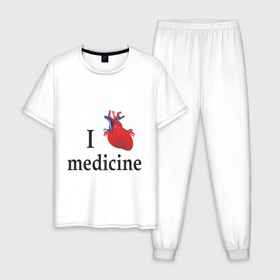 Мужская пижама хлопок с принтом Я люблю медицину v 1 в Екатеринбурге, 100% хлопок | брюки и футболка прямого кроя, без карманов, на брюках мягкая резинка на поясе и по низу штанин
 | Тематика изображения на принте: i love medicine | пульс | ритм сердца | сердце | я люблю | я люблю медицину