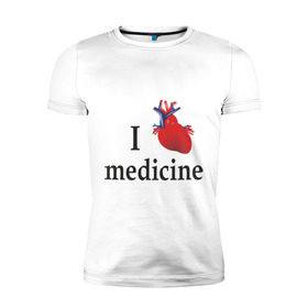 Мужская футболка премиум с принтом Я люблю медицину v 1 в Екатеринбурге, 92% хлопок, 8% лайкра | приталенный силуэт, круглый вырез ворота, длина до линии бедра, короткий рукав | Тематика изображения на принте: i love medicine | пульс | ритм сердца | сердце | я люблю | я люблю медицину