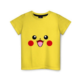 Детская футболка хлопок с принтом Happy Pikachu в Екатеринбурге, 100% хлопок | круглый вырез горловины, полуприлегающий силуэт, длина до линии бедер | happy pikachu | pikachu | пикачу | покемоны | счастливый пикачу