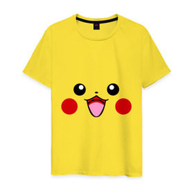 Мужская футболка хлопок с принтом Happy Pikachu в Екатеринбурге, 100% хлопок | прямой крой, круглый вырез горловины, длина до линии бедер, слегка спущенное плечо. | happy pikachu | pikachu | пикачу | покемоны | счастливый пикачу