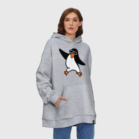 Худи SuperOversize хлопок с принтом Пингвин танцует в Екатеринбурге, 70% хлопок, 30% полиэстер, мягкий начес внутри | карман-кенгуру, эластичная резинка на манжетах и по нижней кромке, двухслойный капюшон
 | пингвин
