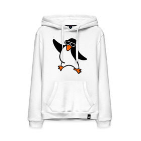 Мужская толстовка хлопок с принтом Пингвин танцует в Екатеринбурге, френч-терри, мягкий теплый начес внутри (100% хлопок) | карман-кенгуру, эластичные манжеты и нижняя кромка, капюшон с подкладом и шнурком | пингвин