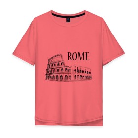 Мужская футболка хлопок Oversize с принтом ROME (эскиз) в Екатеринбурге, 100% хлопок | свободный крой, круглый ворот, “спинка” длиннее передней части | Тематика изображения на принте: италия | колизей | рим | туристам