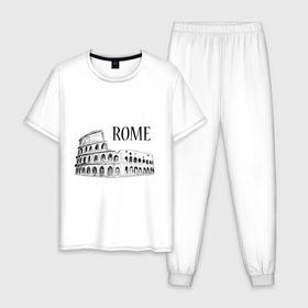 Мужская пижама хлопок с принтом ROME (эскиз) в Екатеринбурге, 100% хлопок | брюки и футболка прямого кроя, без карманов, на брюках мягкая резинка на поясе и по низу штанин
 | Тематика изображения на принте: италия | колизей | рим | туристам