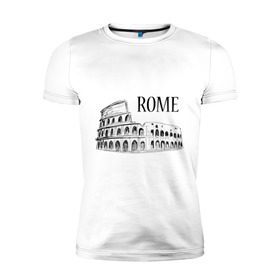 Мужская футболка премиум с принтом ROME (эскиз) в Екатеринбурге, 92% хлопок, 8% лайкра | приталенный силуэт, круглый вырез ворота, длина до линии бедра, короткий рукав | Тематика изображения на принте: италия | колизей | рим | туристам