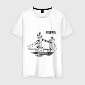 Мужская футболка хлопок с принтом LONDON (эскиз) в Екатеринбурге, 100% хлопок | прямой крой, круглый вырез горловины, длина до линии бедер, слегка спущенное плечо. | лондон