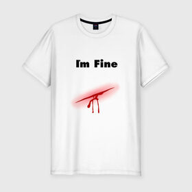 Мужская футболка премиум с принтом Порез в Екатеринбурге, 92% хлопок, 8% лайкра | приталенный силуэт, круглый вырез ворота, длина до линии бедра, короткий рукав | im fine | в порядке | кровь | рана | шрам