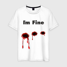 Мужская футболка хлопок с принтом Пулевое ранение в Екатеринбурге, 100% хлопок | прямой крой, круглый вырез горловины, длина до линии бедер, слегка спущенное плечо. | cool777 | im fine | в порядке | кровь | рана | шрам