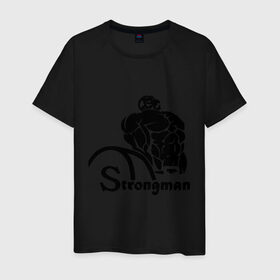 Мужская футболка хлопок с принтом Strongman в Екатеринбурге, 100% хлопок | прямой крой, круглый вырез горловины, длина до линии бедер, слегка спущенное плечо. | body building | bodybuilding | боди билдинг | бодибилдинг | качек | русская сила | сила | силач