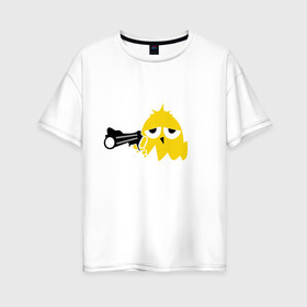 Женская футболка хлопок Oversize с принтом Цыпленок гангстер (chicken gangster) в Екатеринбурге, 100% хлопок | свободный крой, круглый ворот, спущенный рукав, длина до линии бедер
 | дуло | оружие | пистолет | птенчик | птичка | цыпа | яйцо