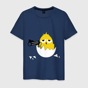 Мужская футболка хлопок с принтом Цыпленок гангстер (chicken gangster) в Екатеринбурге, 100% хлопок | прямой крой, круглый вырез горловины, длина до линии бедер, слегка спущенное плечо. | дуло | оружие | пистолет | птенчик | птичка | цыпа | яйцо