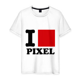 Мужская футболка хлопок с принтом i love pixel - я люблю пиксили в Екатеринбурге, 100% хлопок | прямой крой, круглый вырез горловины, длина до линии бедер, слегка спущенное плечо. | изображение | качество | квадратик | монитор | разрешение | экран | я люблю пиксели