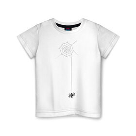 Детская футболка хлопок с принтом Паутина на груди в Екатеринбурге, 100% хлопок | круглый вырез горловины, полуприлегающий силуэт, длина до линии бедер | животные | насекомое | паук | паутинка | паучок | прикольные картинки