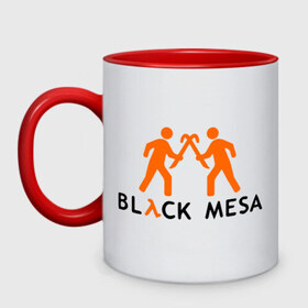 Кружка двухцветная с принтом Black mesa Orange men в Екатеринбурге, керамика | объем — 330 мл, диаметр — 80 мм. Цветная ручка и кайма сверху, в некоторых цветах — вся внутренняя часть | Тематика изображения на принте: black mesa | игры | компьютерные игры