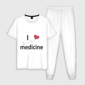 Мужская пижама хлопок с принтом Я люблю медицину в Екатеринбурге, 100% хлопок | брюки и футболка прямого кроя, без карманов, на брюках мягкая резинка на поясе и по низу штанин
 | Тематика изображения на принте: i love medicine | пульс | ритм сердца | сердце | я люблю | я люблю медицину