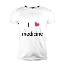 Мужская футболка премиум с принтом Я люблю медицину в Екатеринбурге, 92% хлопок, 8% лайкра | приталенный силуэт, круглый вырез ворота, длина до линии бедра, короткий рукав | Тематика изображения на принте: i love medicine | пульс | ритм сердца | сердце | я люблю | я люблю медицину