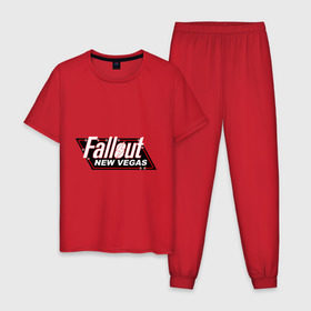 Мужская пижама хлопок с принтом Fallout new vegas в Екатеринбурге, 100% хлопок | брюки и футболка прямого кроя, без карманов, на брюках мягкая резинка на поясе и по низу штанин
 | fallout | логотип | ньюс вегас | постапокалиптические | фаллаут | фоллаут